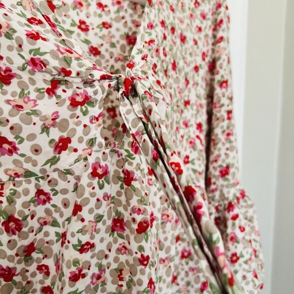 Suzanne Betro Red Floral Billowy Flowy Romantic Cottagecore Blouse Size XL - Picture 4 of 9